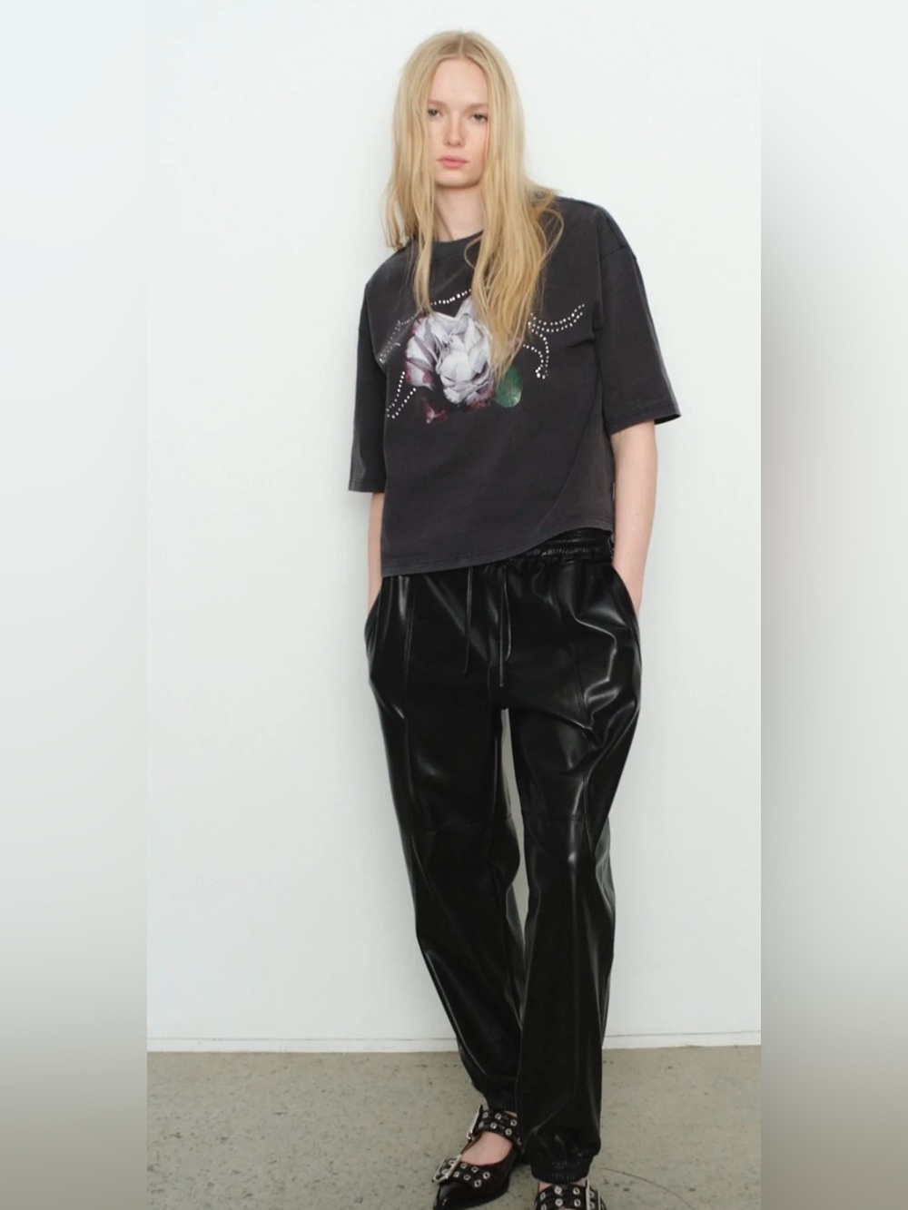 MELISSA NEPTON Black Faux Leather Joggers size S